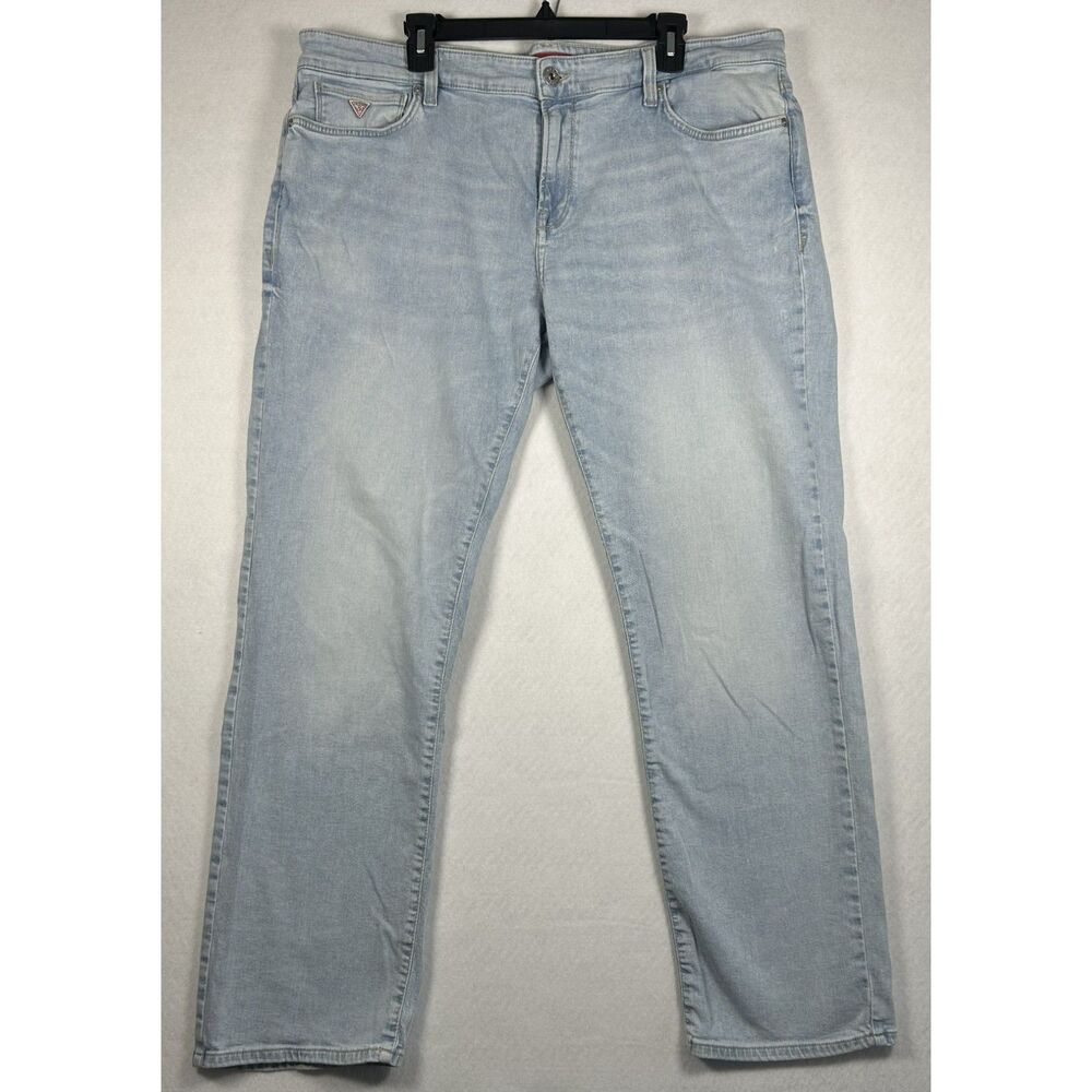 GUESS Lincoln Slim Straight Jeans Men's 38x30 Light Wash Stretch Denim